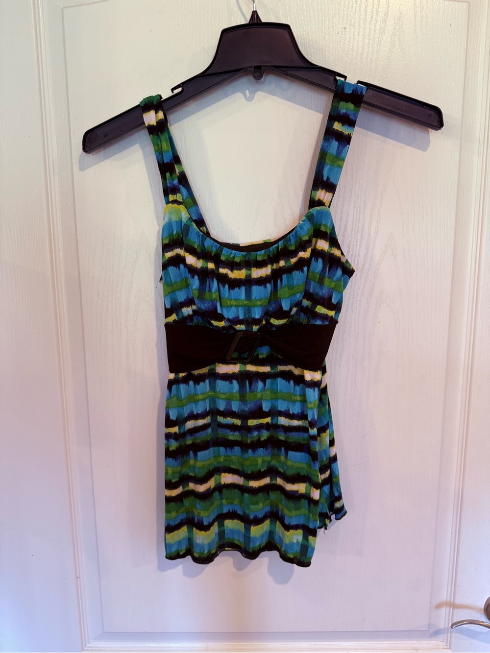 Iz Byer y2k Multicolor Tie Dye Square Neck Sleeveless Belted Top Blouse medium